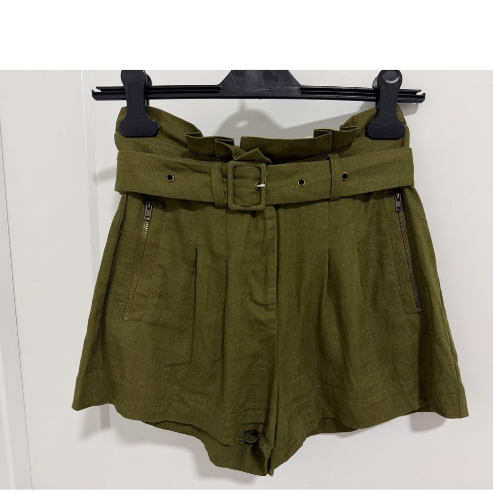 Forever 21 Belted Paperbag Waist Pleated Shorts Olive Green XS